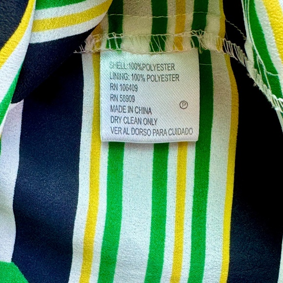 Antonio Melani Jenna Dress Spring Green Navy Geometric Stripe Cinched Size 12 - Picture 6 of 13